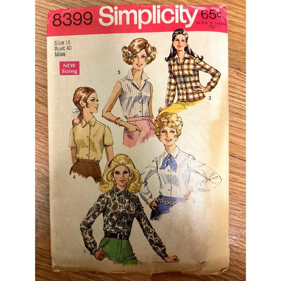 Vintage 1960s Simplicity 8399 Sewing Pattern Women Size Lg Button Up Top Blouse - Picture 1 of 2